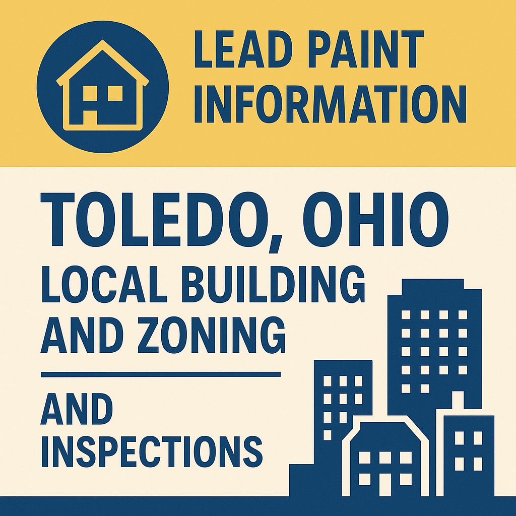 Lead paint information for Toledo, Ohio – local building, zoning, and inspections requirements with a cityscape and house icon