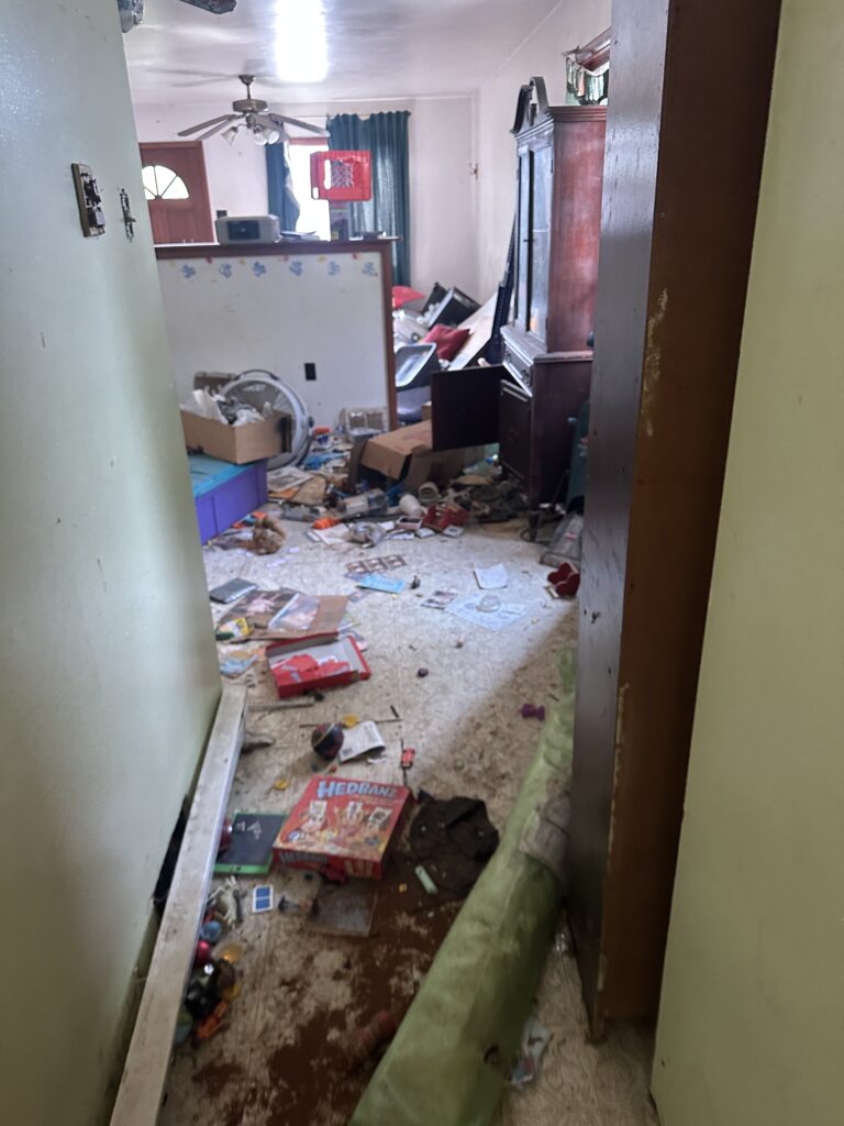Living room at 408 & 410 3rd Avenue, Beaver Falls PA — hardwood floors, large front window, bright natural light.