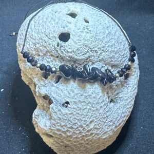 Black obsidian adjustable string bracelet anklet with natural black gemstone chips