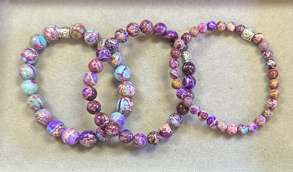 Handmade imperial sea sediment jasper triple stack bracelet set with natural marbled gemstone beads