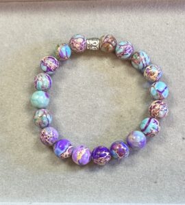 Handmade 10mm imperial sea sediment jasper bracelet with marbled natural gemstone beads