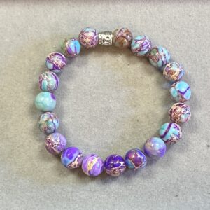 Handmade 10mm imperial sea sediment jasper bracelet with marbled natural gemstone beads