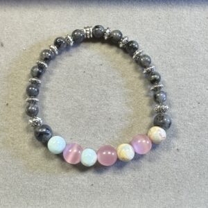 Handmade black labradorite bracelet with Tibetan bead, rose quartz, and royal blue jasper natural stones