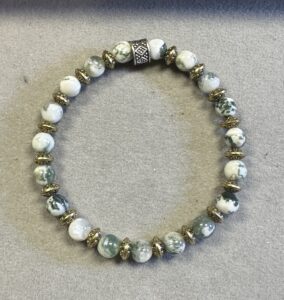 Handmade 6mm tree agate gemstone bracelet with Tibetan brass spacer beads by Alexis Home Goods