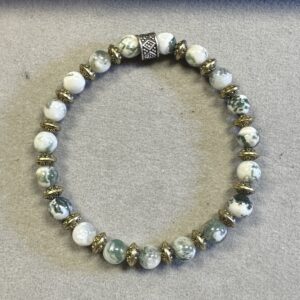 Handmade 6mm tree agate gemstone bracelet with Tibetan brass spacer beads by Alexis Home Goods