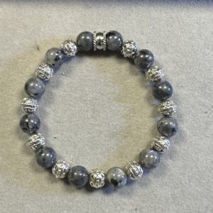 Handmade black labradorite bracelet with Tibetan silver bead and polished natural gemstone beads