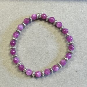 Handmade 8mm pink tourmaline bracelet with Tibetan silver spacer and polished natural gemstone beads