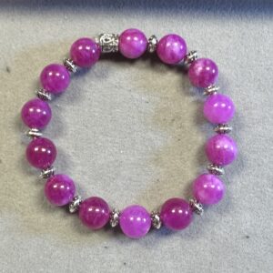 Handmade 10mm pink tourmaline bracelet with Tibetan silver spacer and polished natural gemstone beads