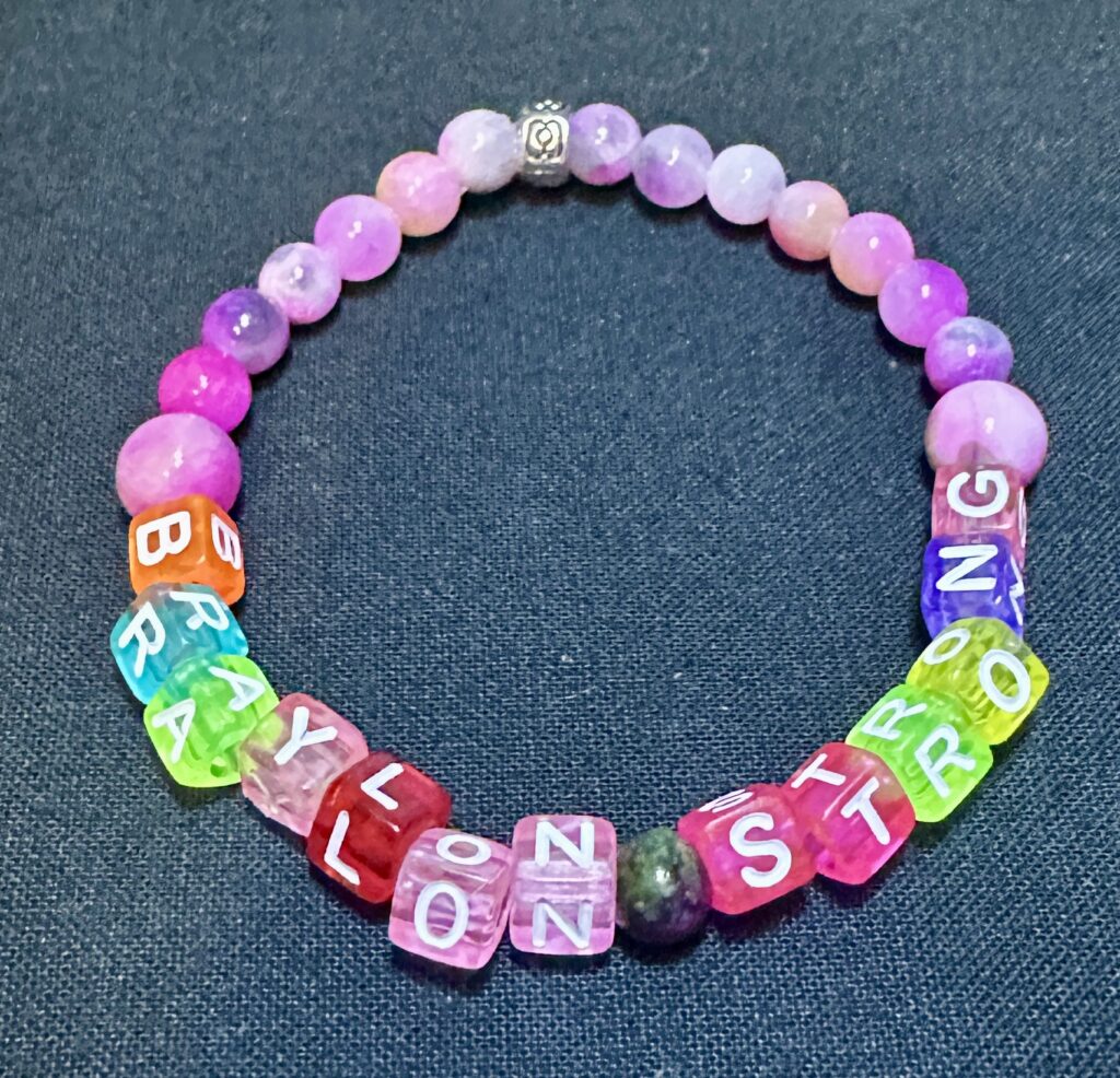 Custom made Pink Braylon Strong bracelet with natural gemstone beads and sterling silver accents