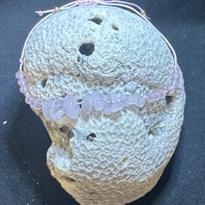 Handmade rose quartz adjustable string bracelet with natural blush pink gemstone chips