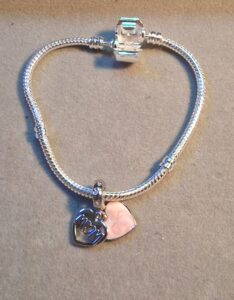 sterling silver mom charm bracelet with heart pendant on snake chain bracelet