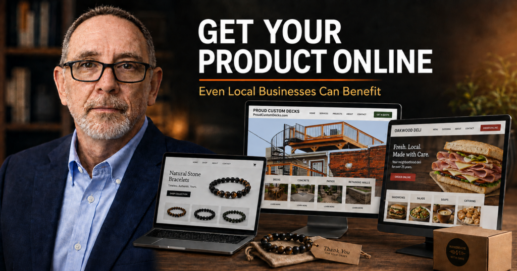 Marcus R. Geiser Sr. with online stores for natural-stone jewelry, Proud Custom Decks and a local deli
