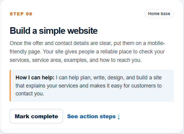 Business owner building a simple website to showcase services and help local customers get in touch.